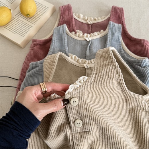 Spring Girls' Five-point Corduroy Jumpsuit