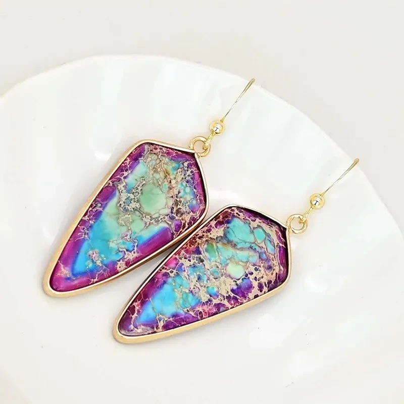 European And American Pointed Edge Blue Angle Gold And Silver Earrings