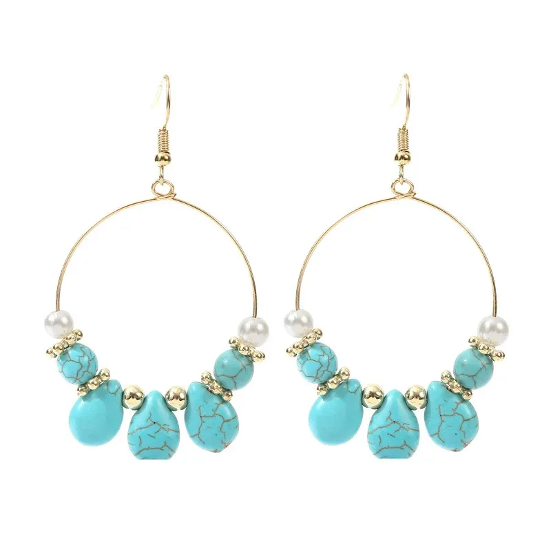 Geometric Round Turquoise Beaded Earrings