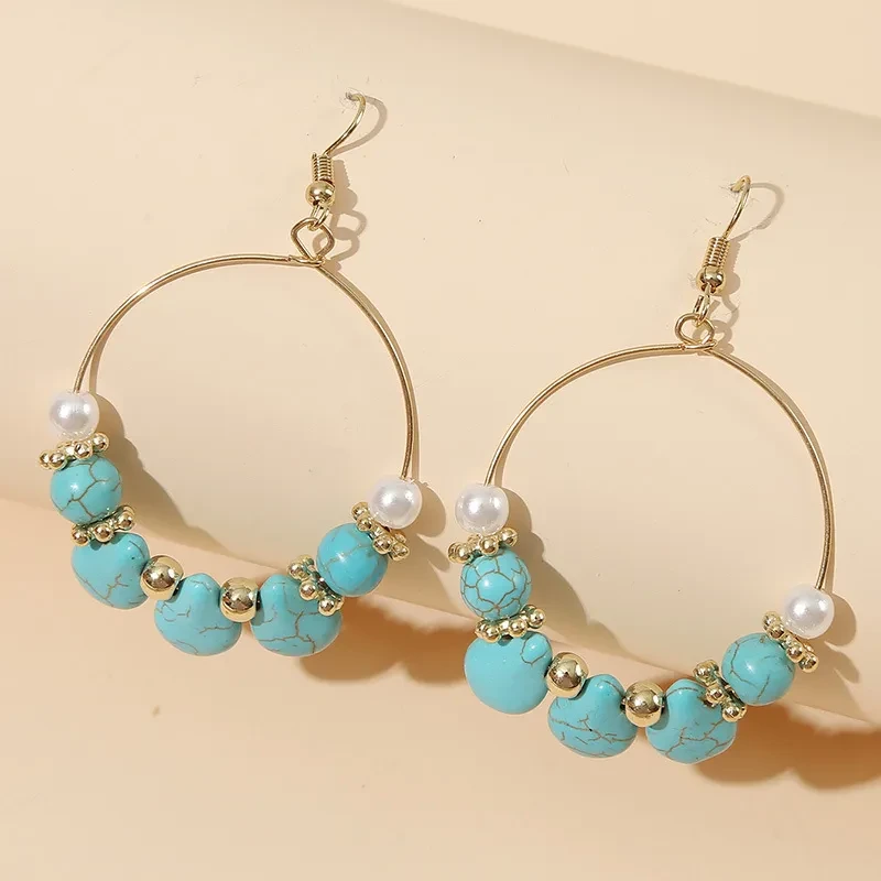 Geometric Round Turquoise Beaded Earrings