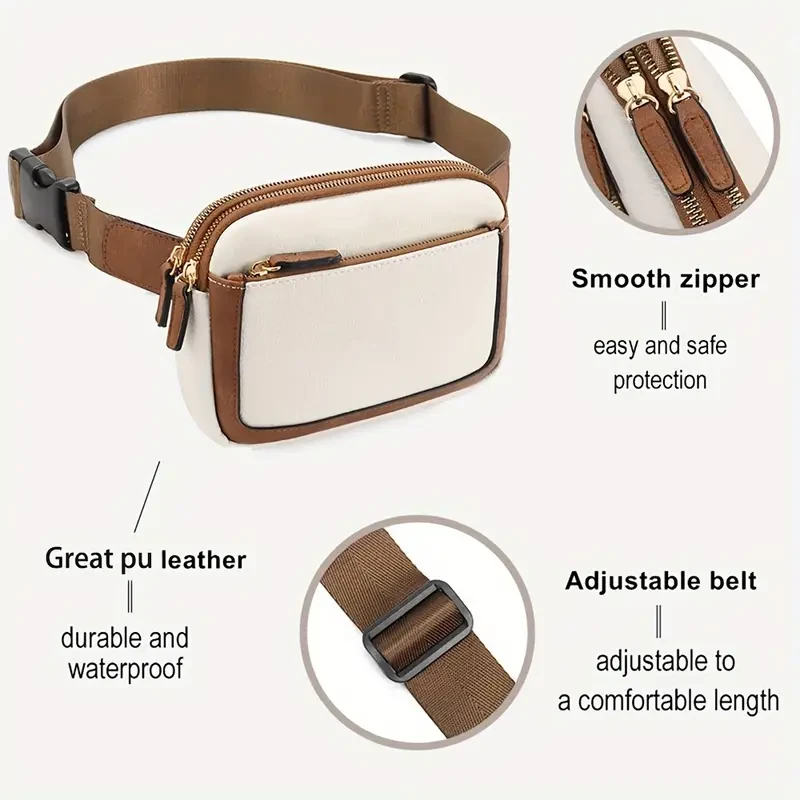 Stylish PU Leather Crossbody Waist Bag - Durable & Ultra-Lightweight with Quick-Adjust Strap for Outdoor Sports, Fitness, Hiking, Running, and Travel