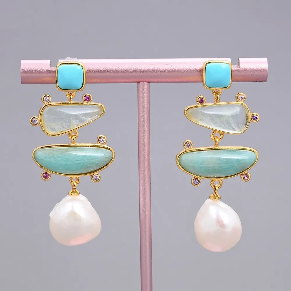 White Pearl Blue Turquoise Turquoise Stud Earrings