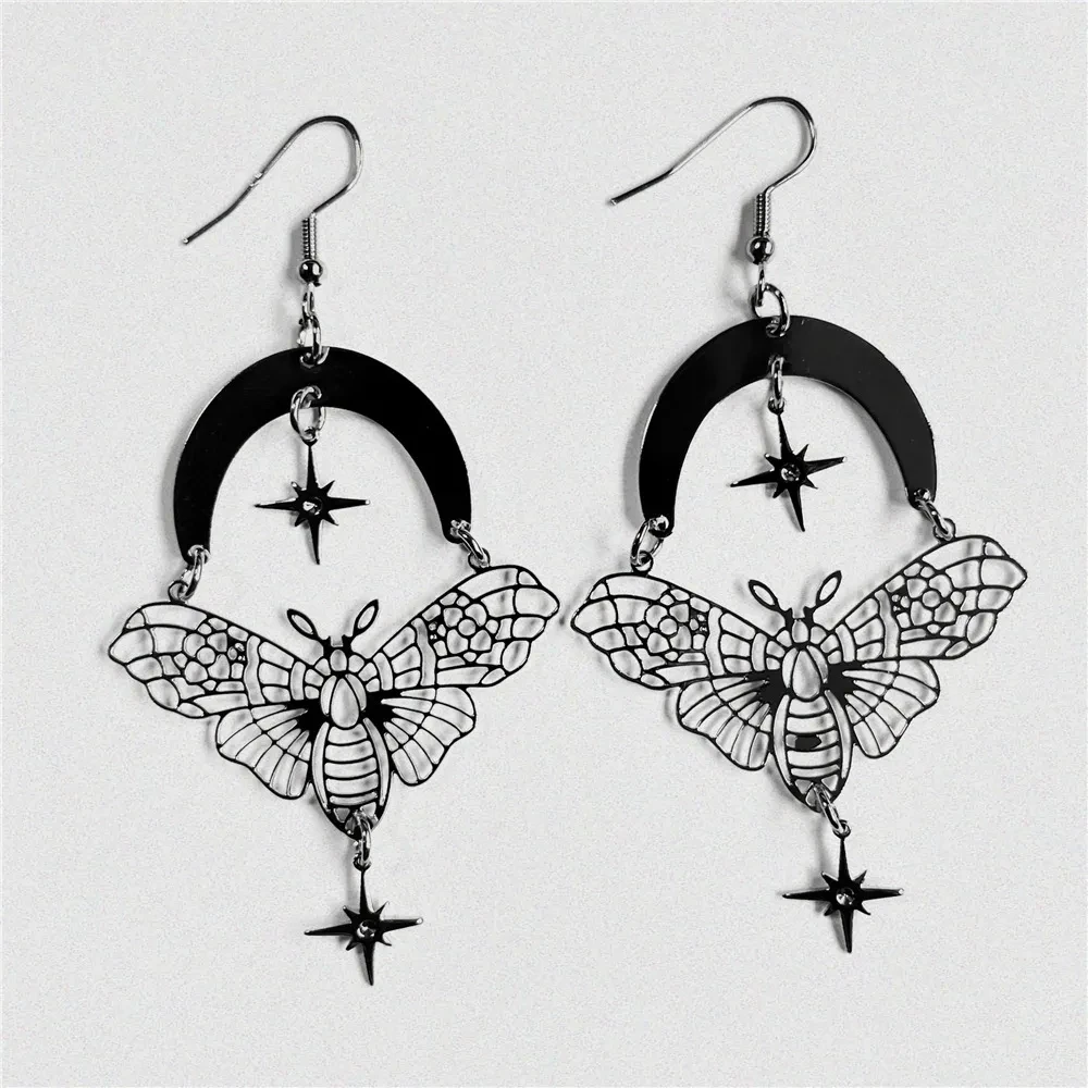 Women's Moth Moon Star Earrings