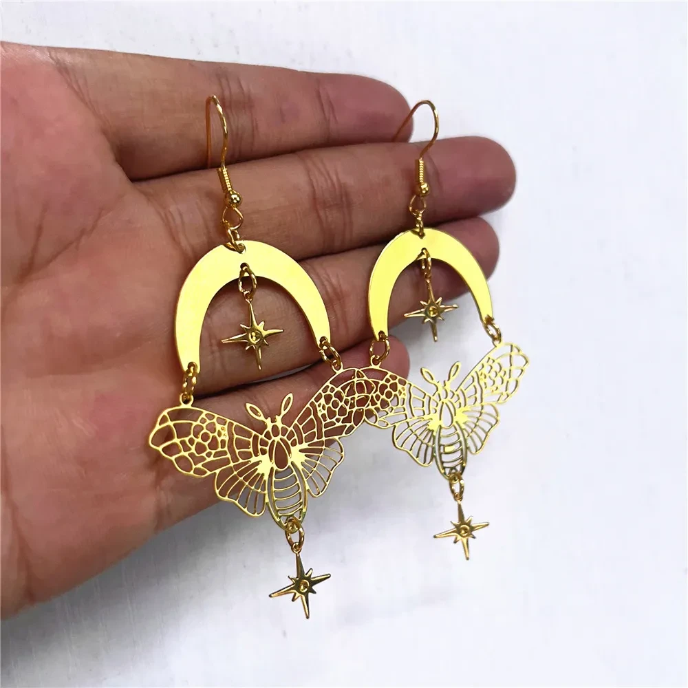 Women's Moth Moon Star Earrings