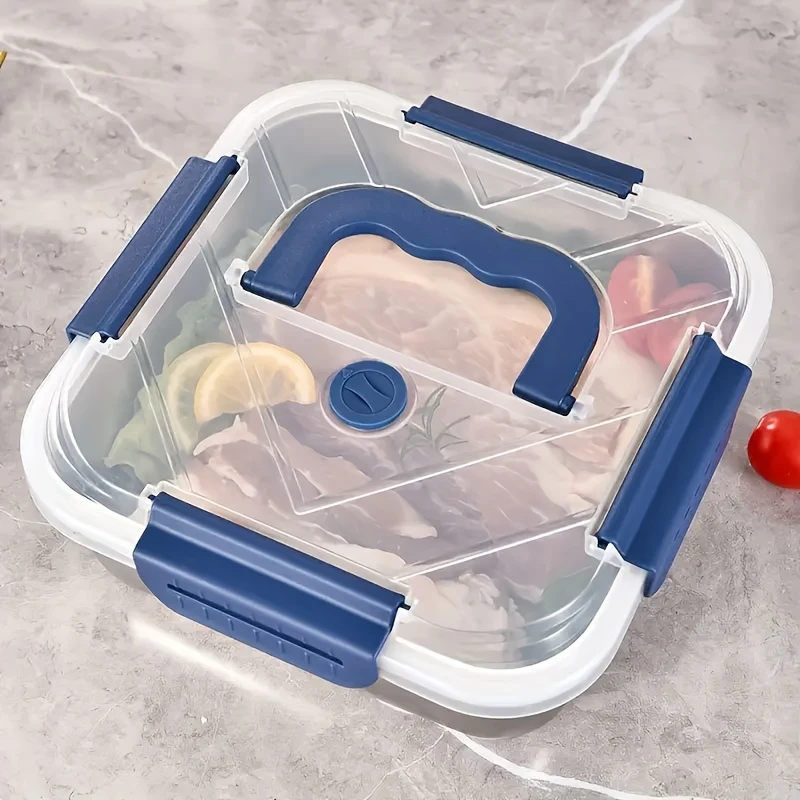 4pcs Stainless Steel Leakproof Food Storage Container with Blue Lid  Microwave Safe, Reusable, Ideal for Refrigerator & Bento Boxes, Kitchen Essentials, Universal Fit for Outdoor Cooking & Meal Prep