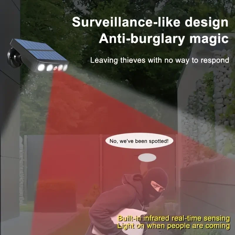 LED Solar Outdoor Lights with Motion Sensor - Powerful 4-LED Security Light with 3 Modes, Built-in 18650 Battery for Garden and Wall