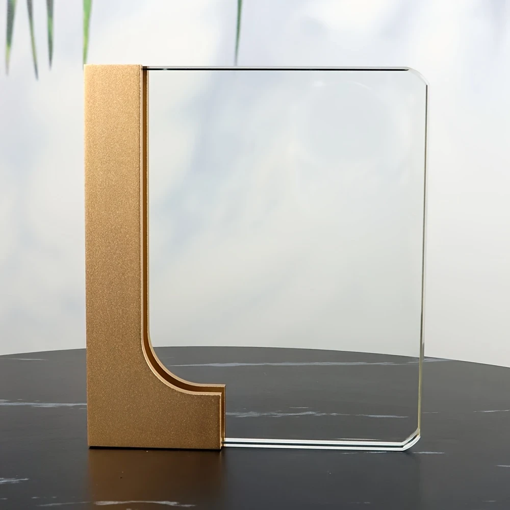 1pc Custom Crystal Trophy Frame  Elegant Glass & Metal Stand, Vertical Rectangular Picture Frame with Polished Finish, Ideal for Weddings, Graduations, Birthdays, and More, Perfect Gift for Mothers Day, Fathers Day, Teachers Day, Thanksgiving, Valenti