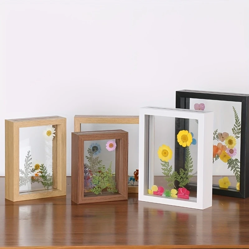 Wooden Double-Sided Frame  Transparent Glass for Desktop Display of Plant Leaf Specimen, A4 Paper Cutting, DIY Painting
