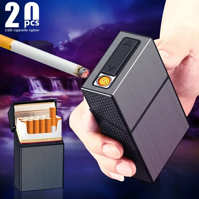 2-In-1 USB Rechargeable Lighter & Cigarette Case - Stylish Mens 20-Cigarette Holder, Moisture-Proof & Durable