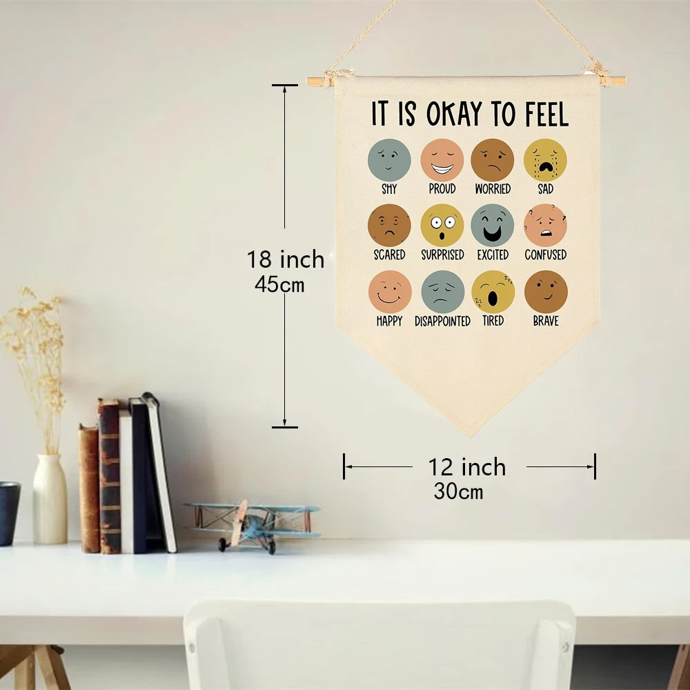 "It's Okay to Feel" Mental Health Canvas Banner - Inspirational Wall Decor for Classroom, Nursery, Bedroom, Playroom & Front Door