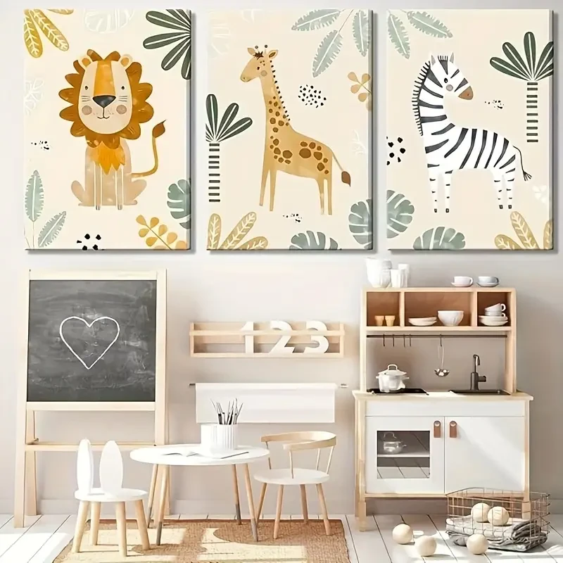 [Inspirational Safari Animals Canvas] 3pcs Framed Safari Animals Canvas Wall Art
