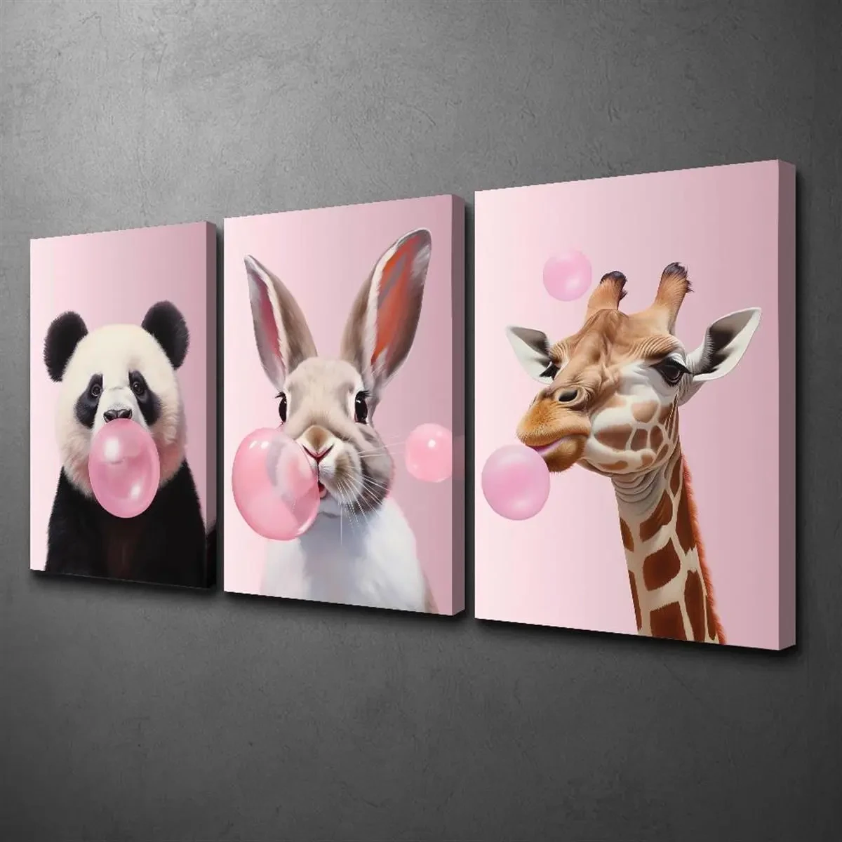 3pcs Wood Frame Canvas Print Decorative Painting - Whimsical Animal Illustrations