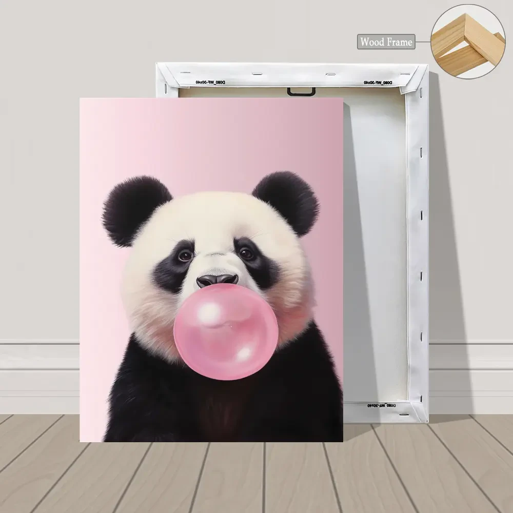 3pcs Wood Frame Canvas Print Decorative Painting - Whimsical Animal Illustrations