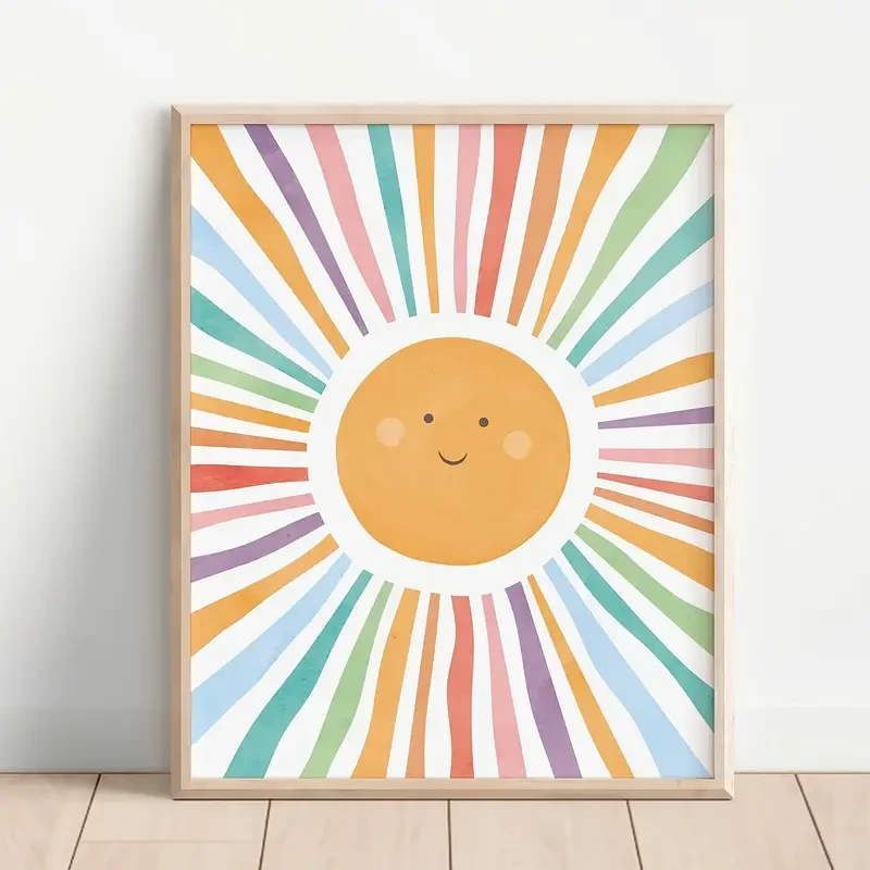 Smiling Sun Watercolor Wall Art Print A Bright and Cheerful Addition to Your Childs Room