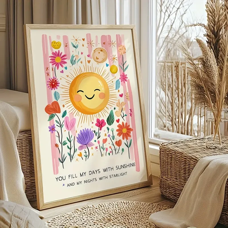 "You Are My Sunshine" Sunflower Wall Art Vibrant Canvas Print for Kids Room Decor