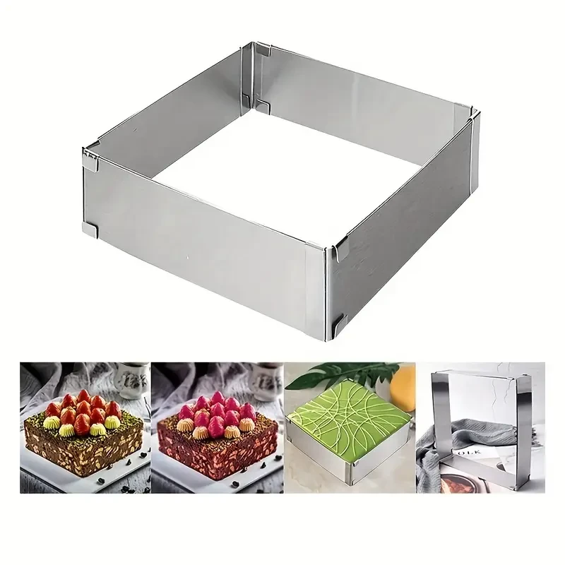 Square Cake Mold Ring, 6-11In Adjustable Stainless Steel Cake Cutter  Premium Baking Tool for Professional Results