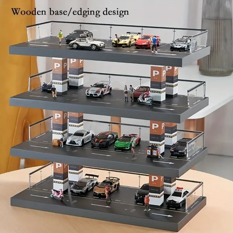 4-Tier 1/64 Scale Acrylic Parking Garage Display with Solid Wood  Transparent Collection & Storage Cabinet for Die-Cast Cars, Educational Stacking Toy, Easy Organization, Ideal for Collectors Ages 14+