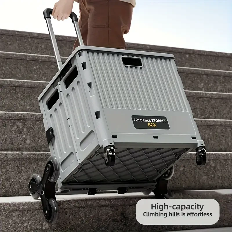 Foldable Grey Outdoor Storage Box with Multi-Wheel and Adjustable Handle  High-Capacity, Waterproof, Lightweight, and Portable Storage Solution for Gardens and Patios