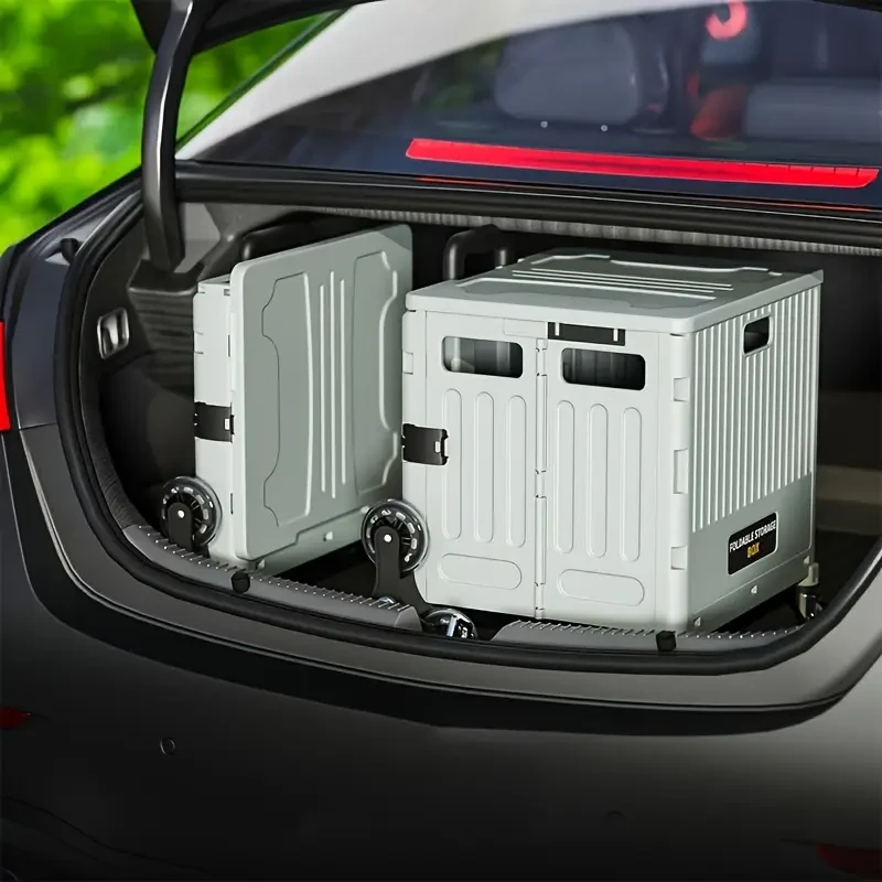 Foldable Grey Outdoor Storage Box with Multi-Wheel and Adjustable Handle  High-Capacity, Waterproof, Lightweight, and Portable Storage Solution for Gardens and Patios