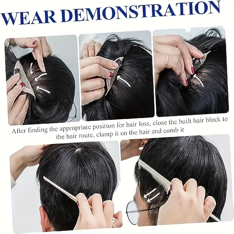 Elegant Men's Black Toupee - Easy Clip-In with Stylish Design & Breathable Rose Net Cap for Balding & Thinning Hair
