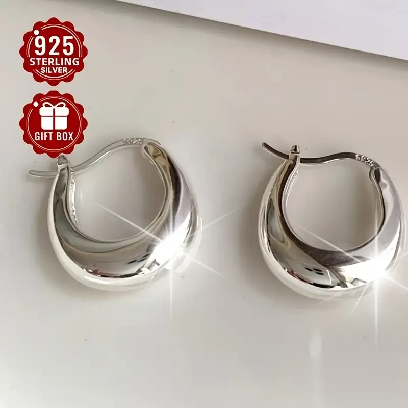 2pcs Womens Fashion Ring and Earring Set  925 Sterling Silver Crescent U-Shaped Hoop Earrings, Simple Style for Daily Wear, Travel, and Parties