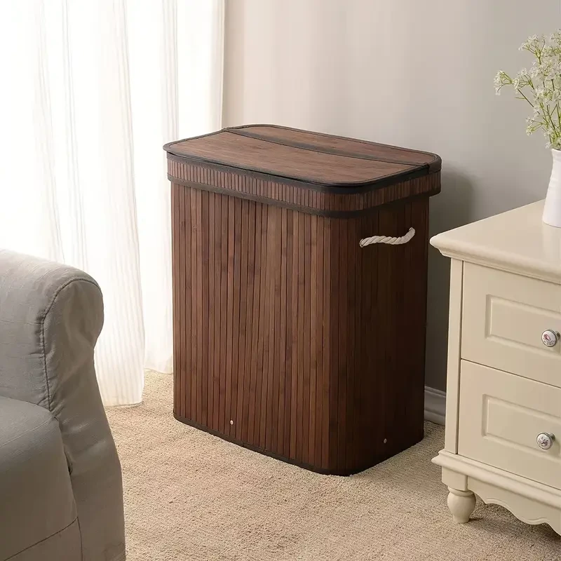 Natural Bamboo Laundry Hamper with Lid  72L Capacity, Foldable & Removable Lining, Sturdy Wooden Lid, Contemporary Rectangular Design for Laundry Room Organization