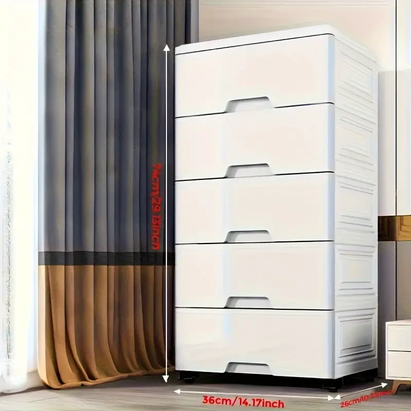 Five-Tier Drawer Rolling Storage Cabinet  Multi-Functional Plastic Organizer Rack for Kitchen, Bedroom, Wardrobe, Office, and Dormitory Under-Bed Storage
