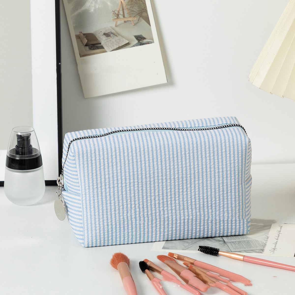 Personalized Embroidered Striped Bubble Yarn Makeup Bag