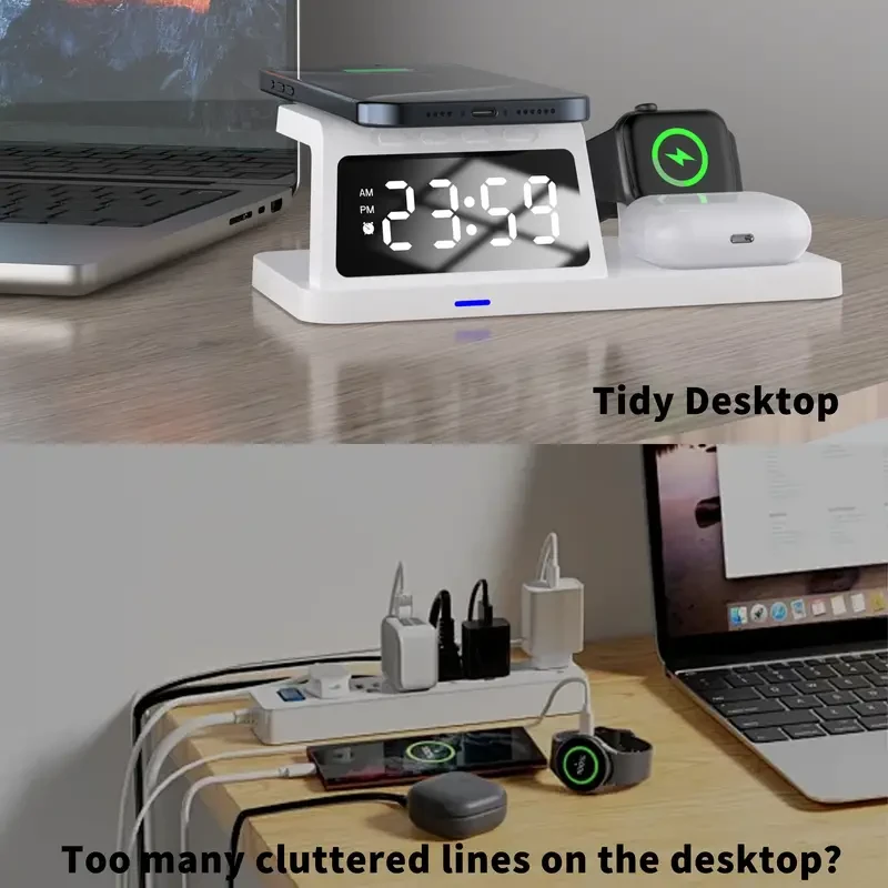 15W Multi-Function Wireless Charger with Clock & TWS Charging