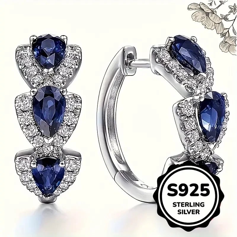Elegant 925 Sterling Silver Earrings with Cubic Zirconia, Blue and Clear Gemstones  Perfect for Daily Wear and Formal Events, Ideal Valentines Day Gift