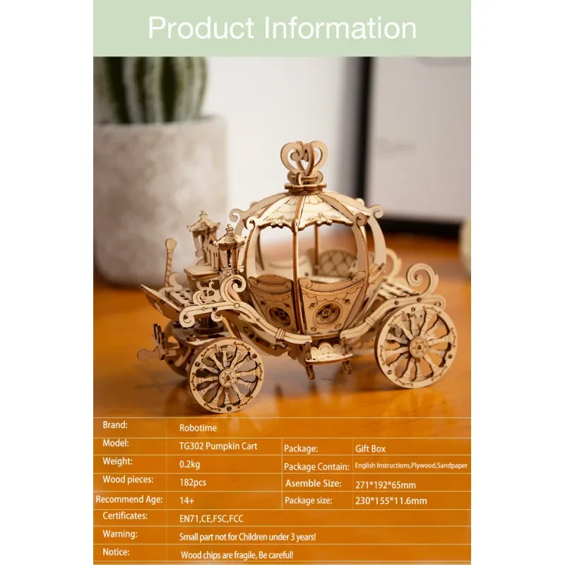 Robotime Pumpkin Cart Model 3D Wooden Puzzle Games Assembly Toys For Children Kids Girls Birthday Christmas Gift Dropshipping