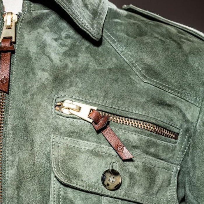 Men's Retro Lapel Zipper Breast Pocket Jacket