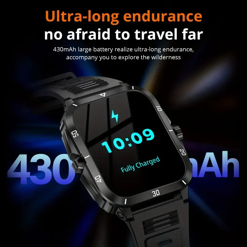 Advanced Men's Fitness Smartwatch - 1.96" IPS HD Screen, 430mAh Battery, Wireless Call, Music Control, Sleep Monitoring, Weather Forecast