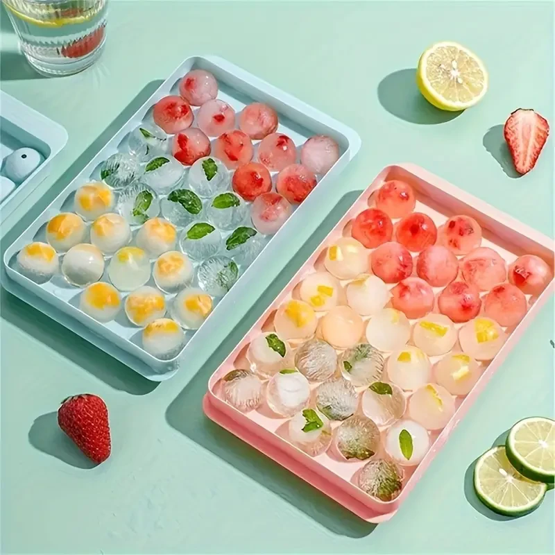 33-Grid Round Ice Cube Tray - Lead-Free, BPA-Free, Easy-Release, Dustproof & Glossy Finish