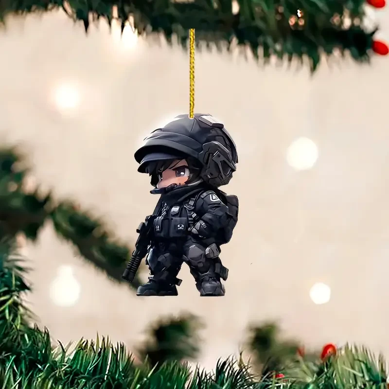 6pcs Cartoon Special Forces Acrylic Keychain Set - 2D Military Charms for Cars, Phones, & Bags