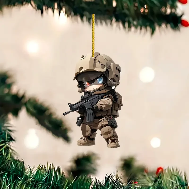 6pcs Cartoon Special Forces Acrylic Keychain Set - 2D Military Charms for Cars, Phones, & Bags