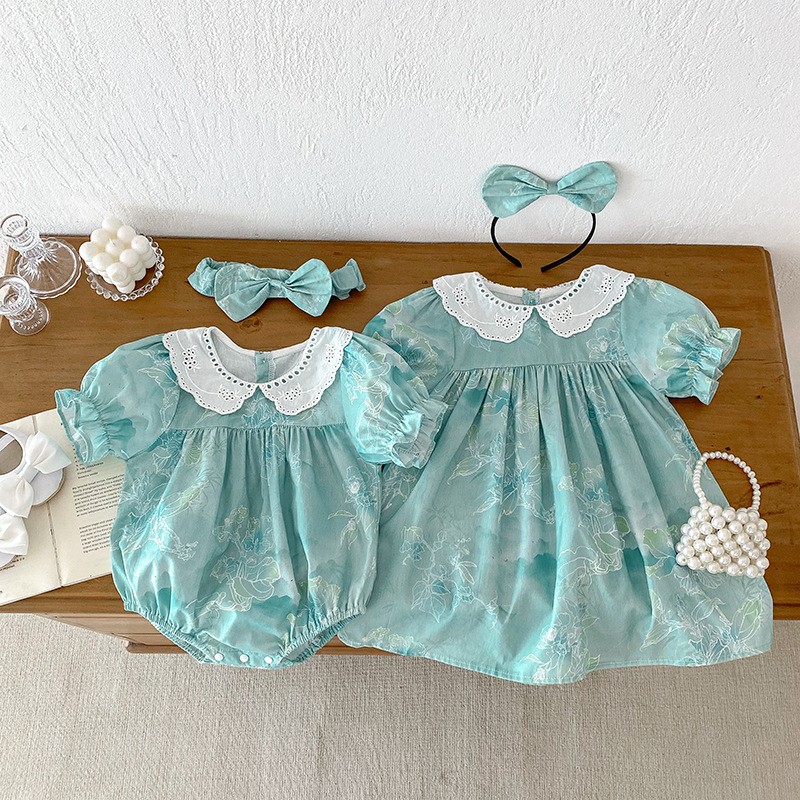 Baby Triangle Rompers Girl Puff Sleeve Dress