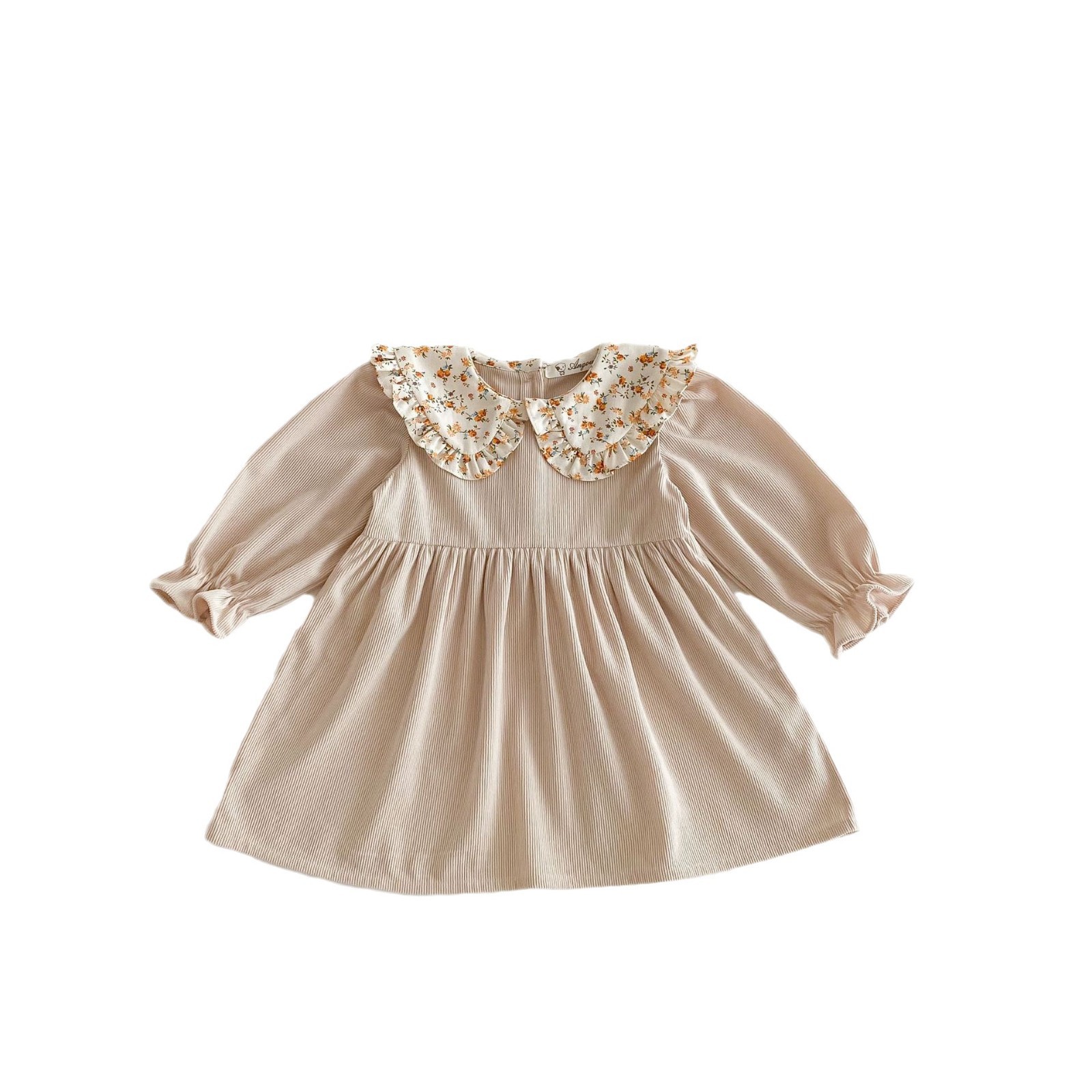 Girl's Doll Collar Flower Print Princess Dress