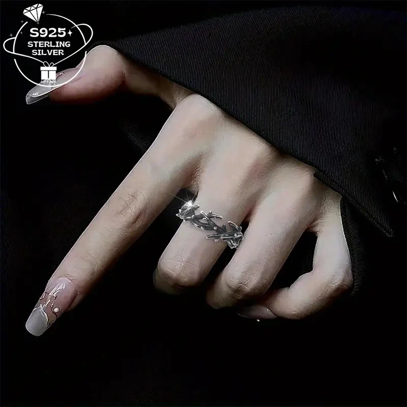 Womens S925 Silver Vintage Thorn Crown Ring  Forest Vine Branch Design for Pride, Weddings, Festivals & Daily Elegance