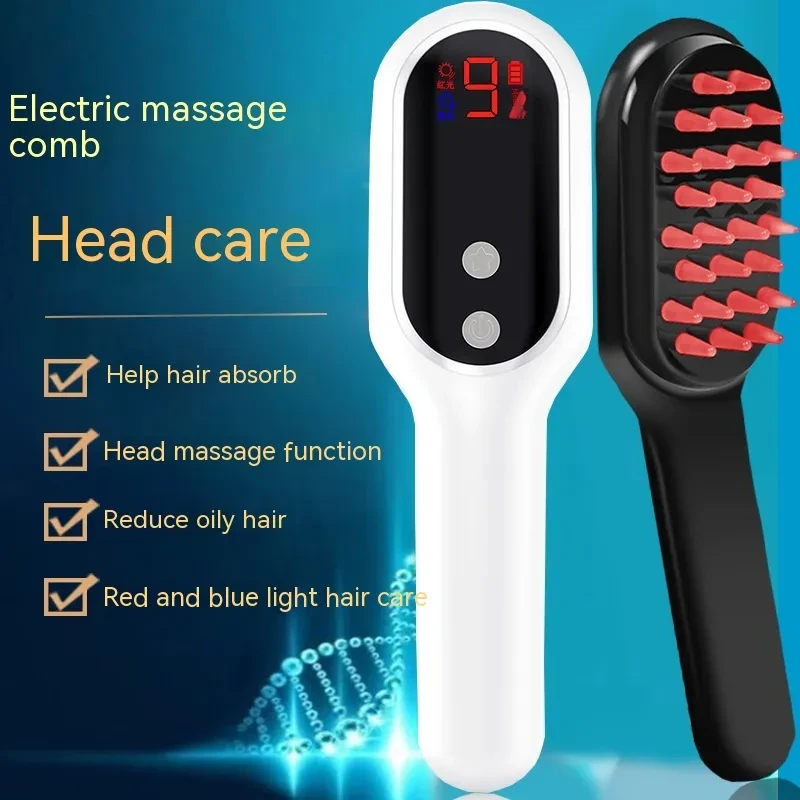 Electric Head Massager Magnetic Therapy Hair Growth Comb Blue Red Light Scalp Massage Brush Relieve Fatigue Pressure LED Display