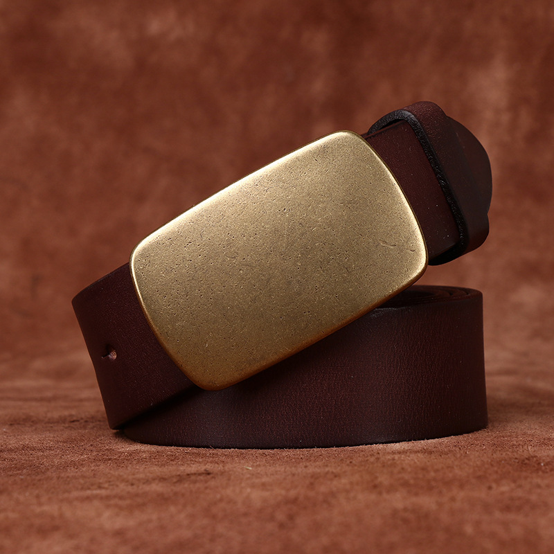 Wide Top Layer Smooth Buckle Retro Frosted Belt