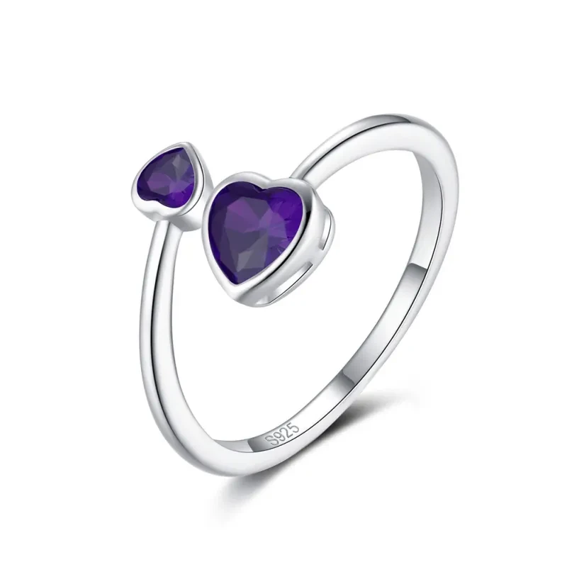 S925 Sterling Silver Double-headed Cute Loving Heart Zircon Ring - Adjustable in Twelve Colors