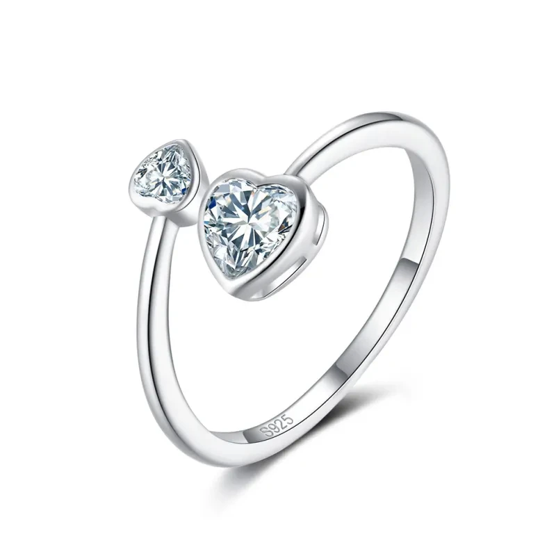 S925 Sterling Silver Double-headed Cute Loving Heart Zircon Ring - Adjustable in Twelve Colors