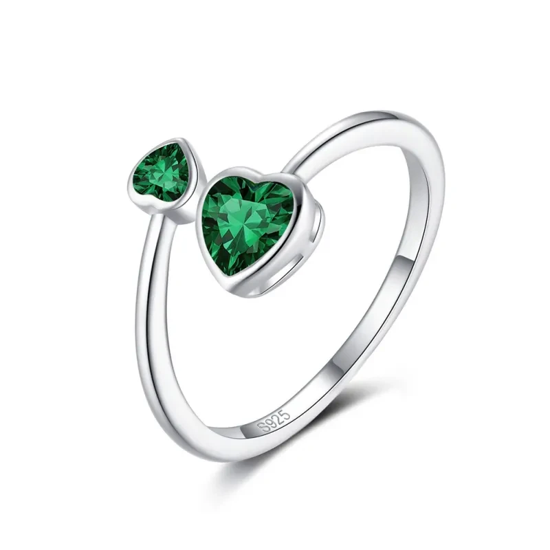 S925 Sterling Silver Double-headed Cute Loving Heart Zircon Ring - Adjustable in Twelve Colors