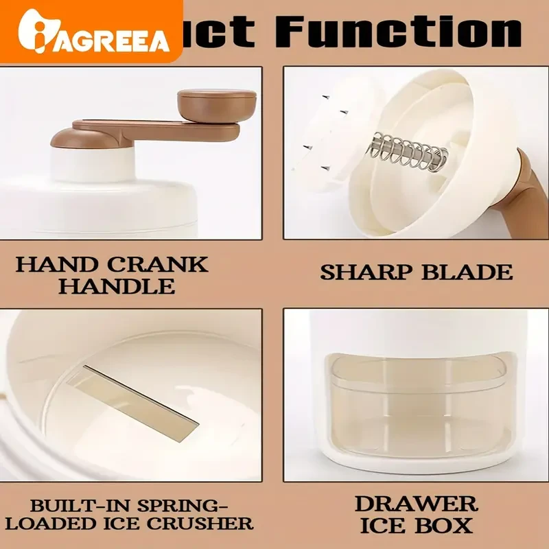 Manual Shaved Ice Crusher Machine - Stainless Steel Blades for Snow Cones, Slushies, Ice Cream, & More