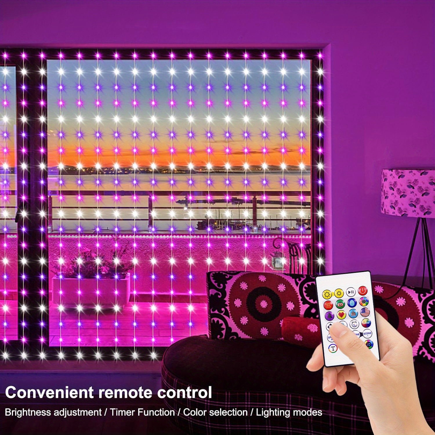 6.6x6.6ft Smart Window Light  RGB-IC Dynamic LED Curtain String Light for Indoor and Outdoor Use, Perfect for Halloween, Christmas, and Valentines Day