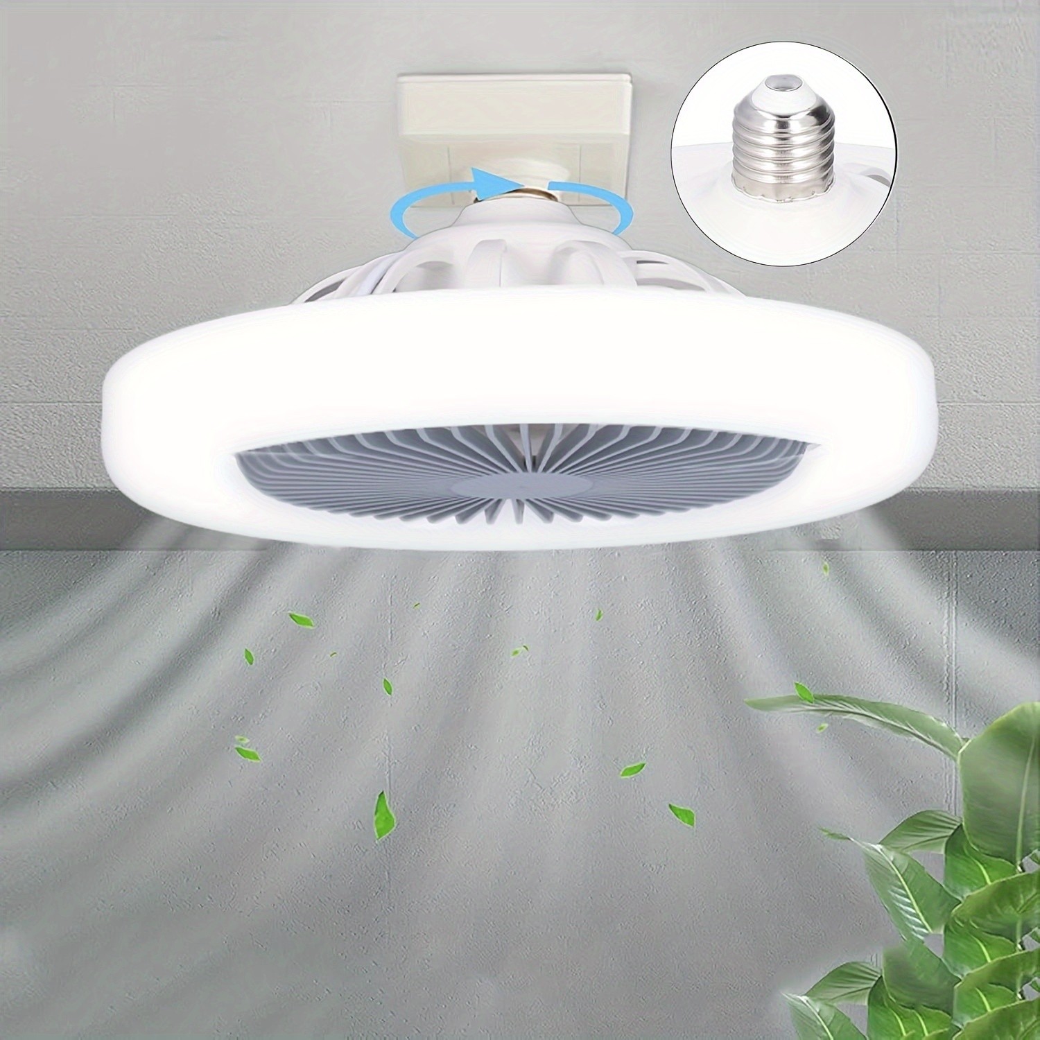 Socket Light and Remote Control  Adjustable Wind Speed Mode Bulb, Screw-In Socket Light, Easy to Install Adjustable Wind Speed Mini Pendant Light, Suitable for Bedrooms, Kitchens, Living Rooms - E27 Base