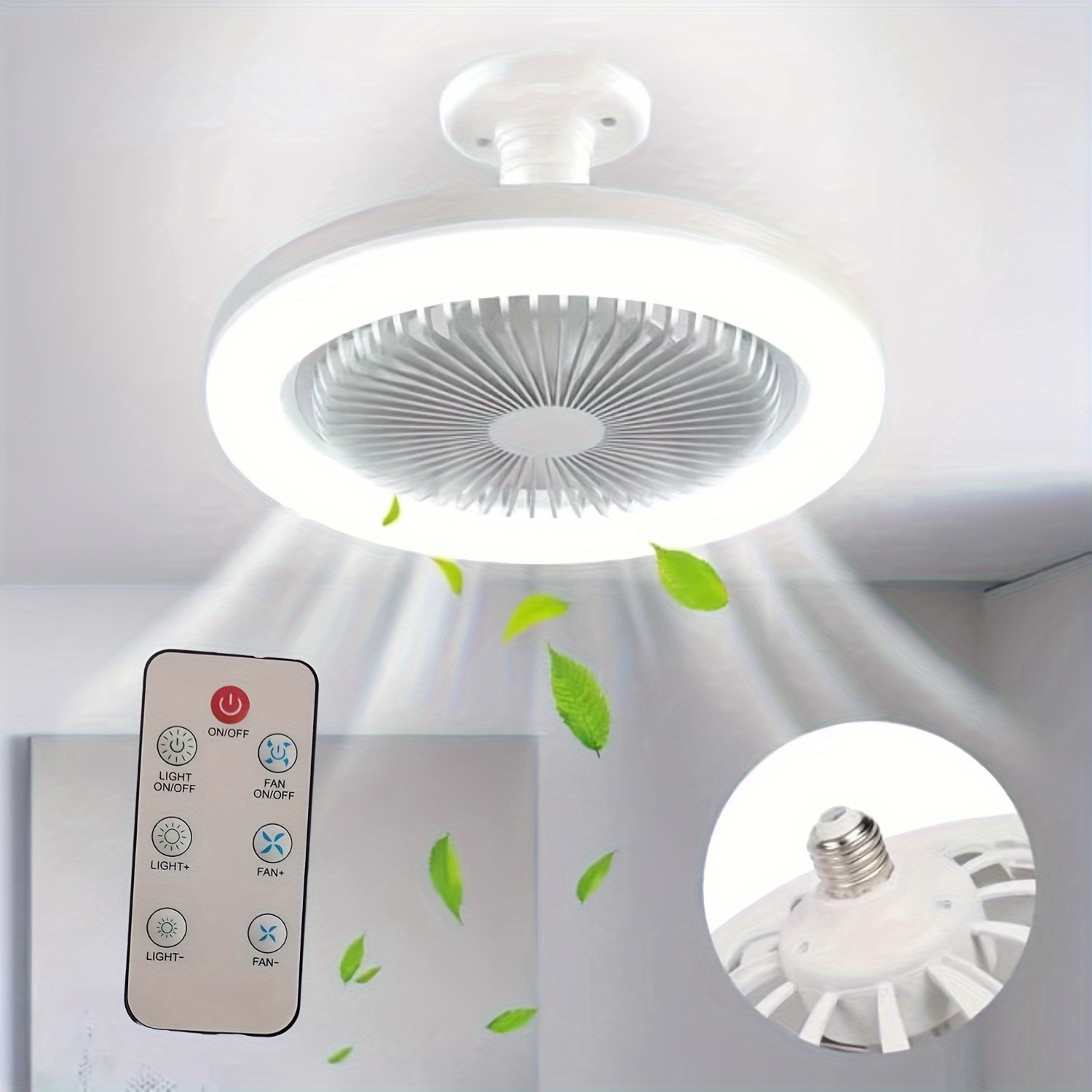 Socket Light and Remote Control  Adjustable Wind Speed Mode Bulb, Screw-In Socket Light, Easy to Install Adjustable Wind Speed Mini Pendant Light, Suitable for Bedrooms, Kitchens, Living Rooms - E27 Base