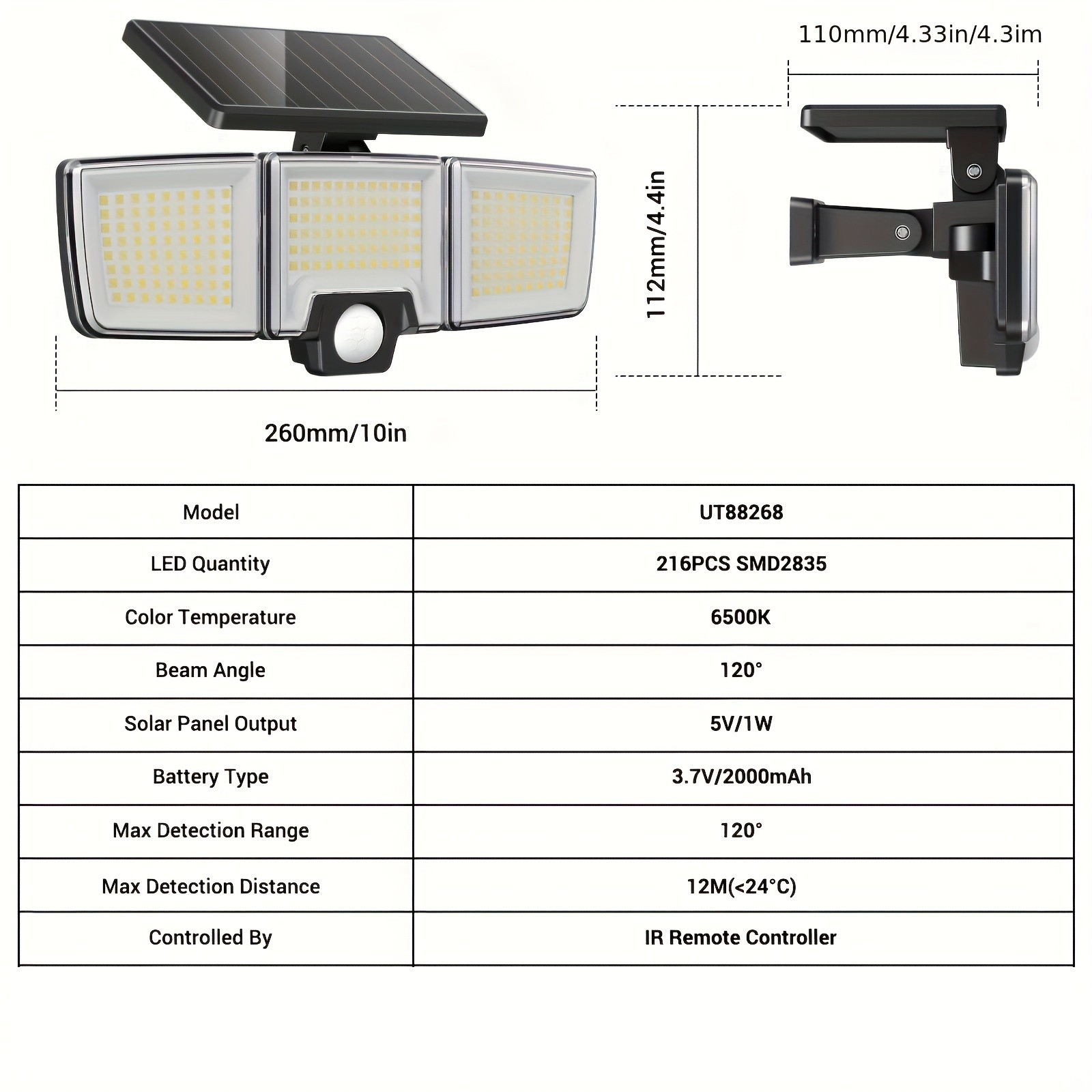 Solar Motion Lights Outdoor  2500LM 216 LED Security Lights with Remote Control, 3 Heads Motion Sensor Lights for Garden, Garage, Eave