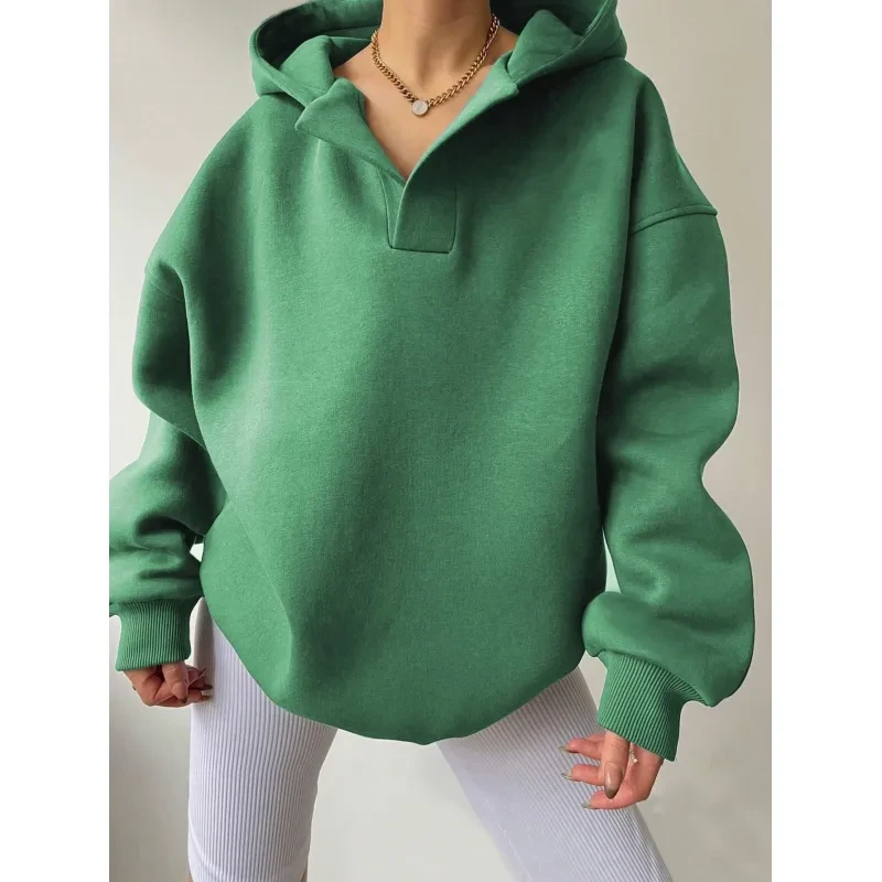 Women's Solid Color Hoodies Long Sleeve Hooded Solid Color Loose Sweater